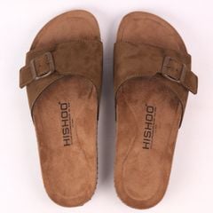 Dép đế trấu birken 1 khoá da lộn premium HISHOO H113