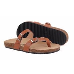 Dép đế trấu birken quai ngang xỏ ngón MẶT ĐEN da bò HISHOO M098