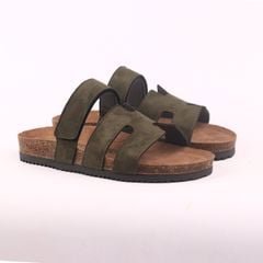 Dép đế trấu birken Chữ H Sandal quai ngang bản, da lộn premium HISHOO H104