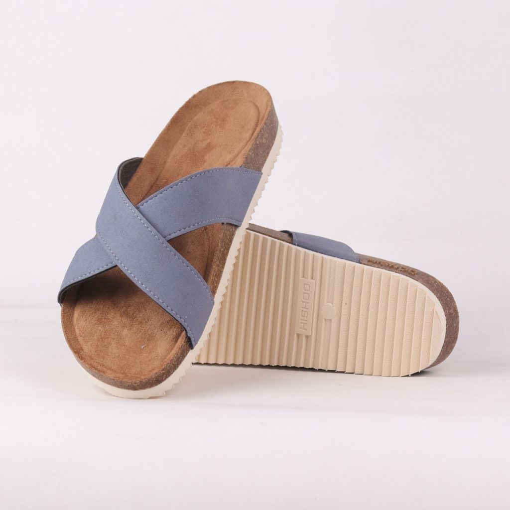 Dép đế trấu birken quai ngang chéo da lộn premium HISHOO H096