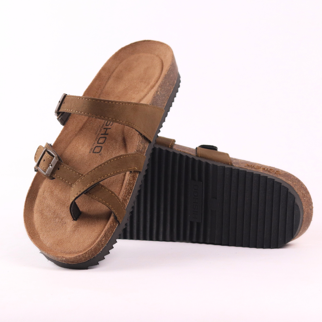 Dép đế trấu birken quai ngang xỏ ngón da lộn premium HISHOO H098