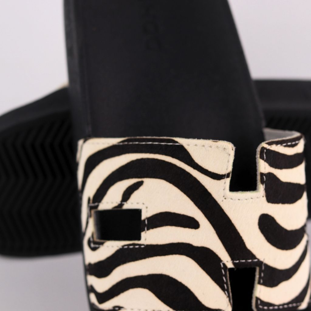 Dép quai ngang Da Ngựa Vằn Cowhide CHỮ H HISHOO U114