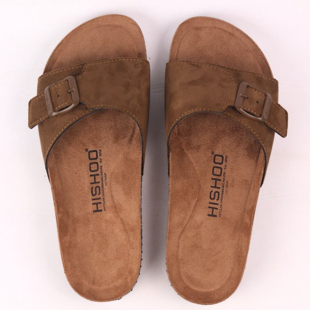 Dép đế trấu birken bé trai bé gái 1 khoá da lộn premium HISHOO H113