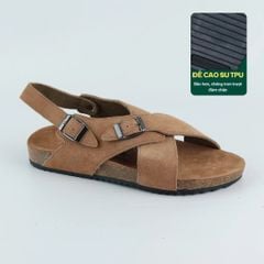 Dép đế trấu Sandal birken quai ngang da lộn HISHOO R101