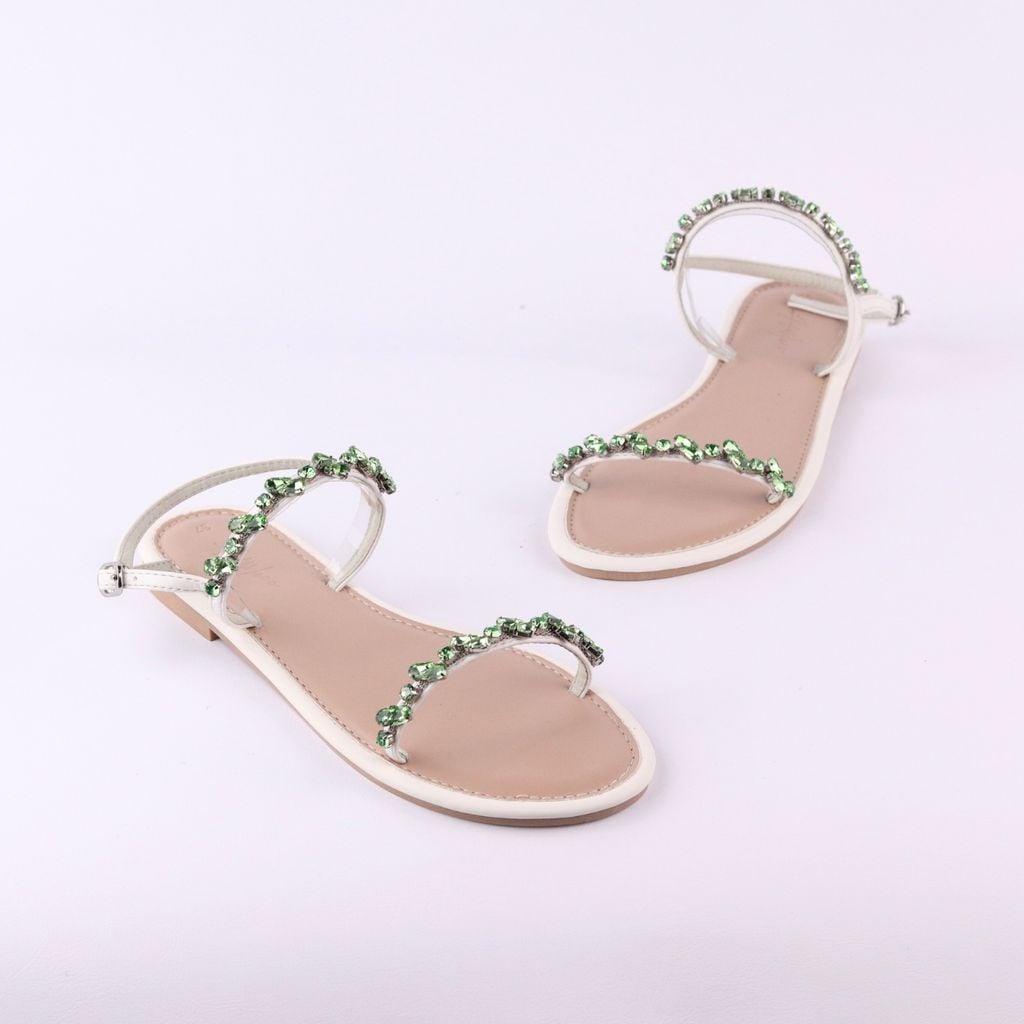 Dép Sandal Nữ Đế Bệt Quai Hậu Dây Mảnh Đính Đá HISHOO S147