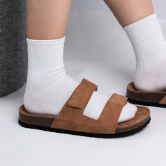 Dép đế trấu birken quai ngang xé dán da lộn HISHOO R105