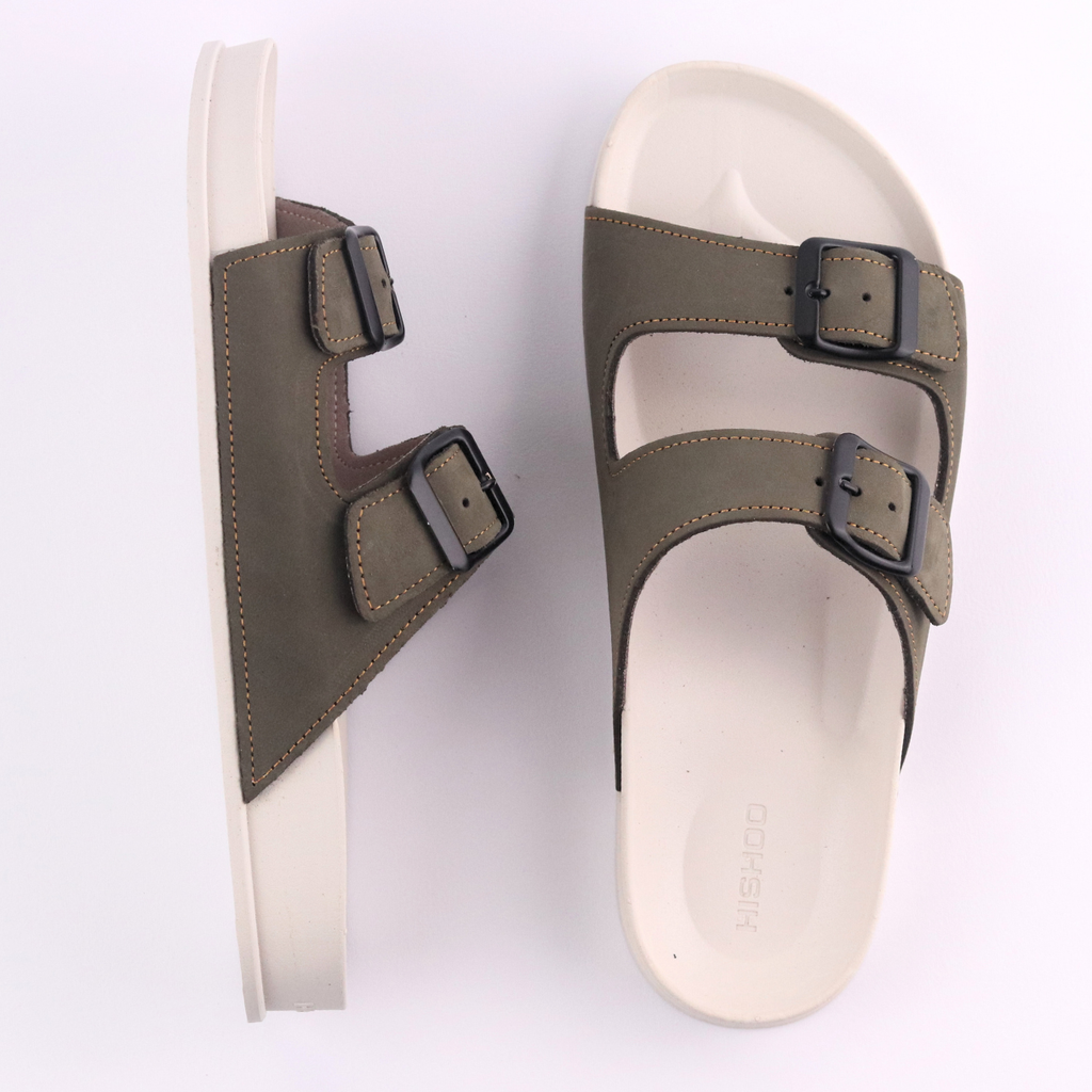 Dép quai ngang Da Nubuck 2 Khoá HISHOO D111