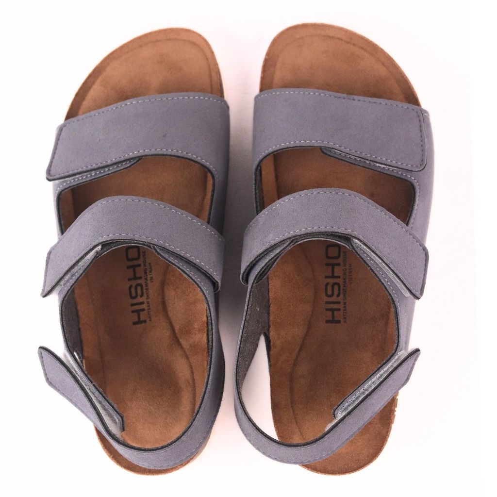 Dép đế trấu birken bé trai bé gái quai ngang sandal xé dán da lộn premium HISHOO H110