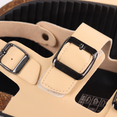 Dép đế trấu Sandal birken 2 khoá da PU mặt đen HISHOO S102
