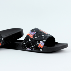 Dép quai ngang da bò Đen+Xanh Dương Gấu Bặm Trợn Monogram HISHOO U113