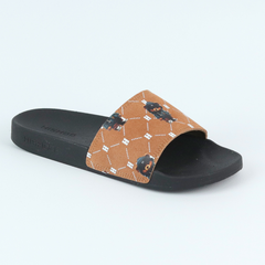 Dép quai ngang da bò lộn Bò+Xám Gấu Bí Lù Monogram HISHOO U113