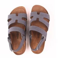 Dép đế trấu birken bé trai bé gái sandal Chữ H da lộn premium HISHOO H115