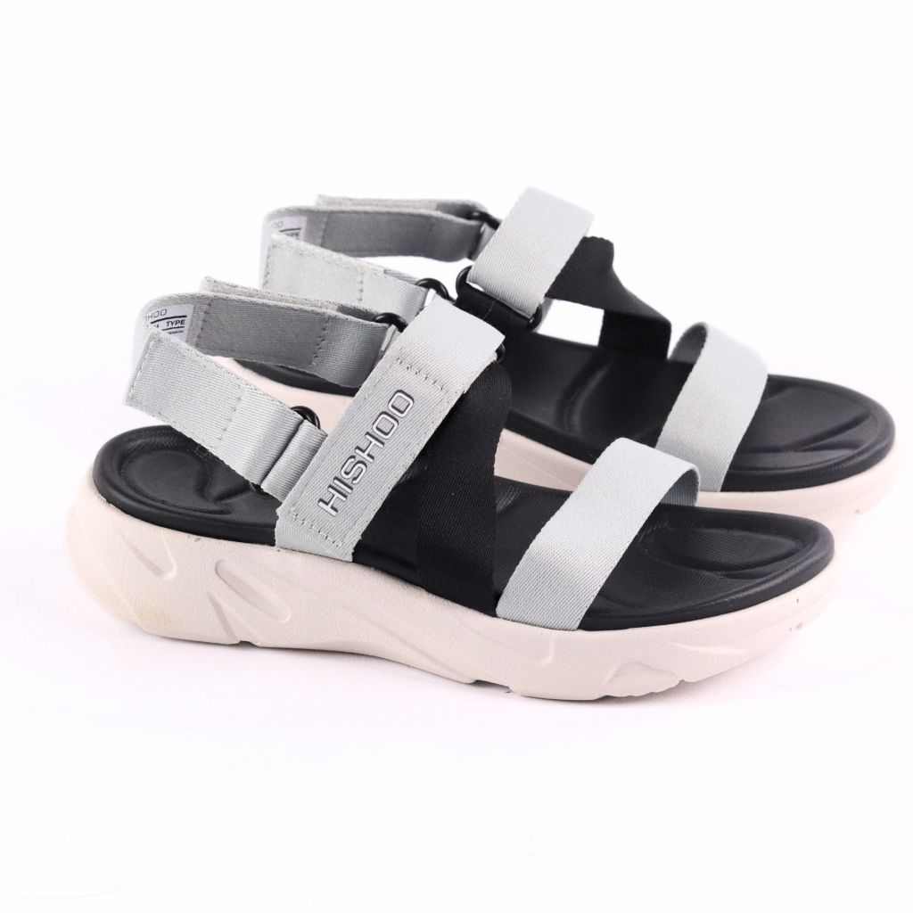 Giày Đi Học Sandal Đế Trắng Mặt Đen Quai Dù HISHOO F002