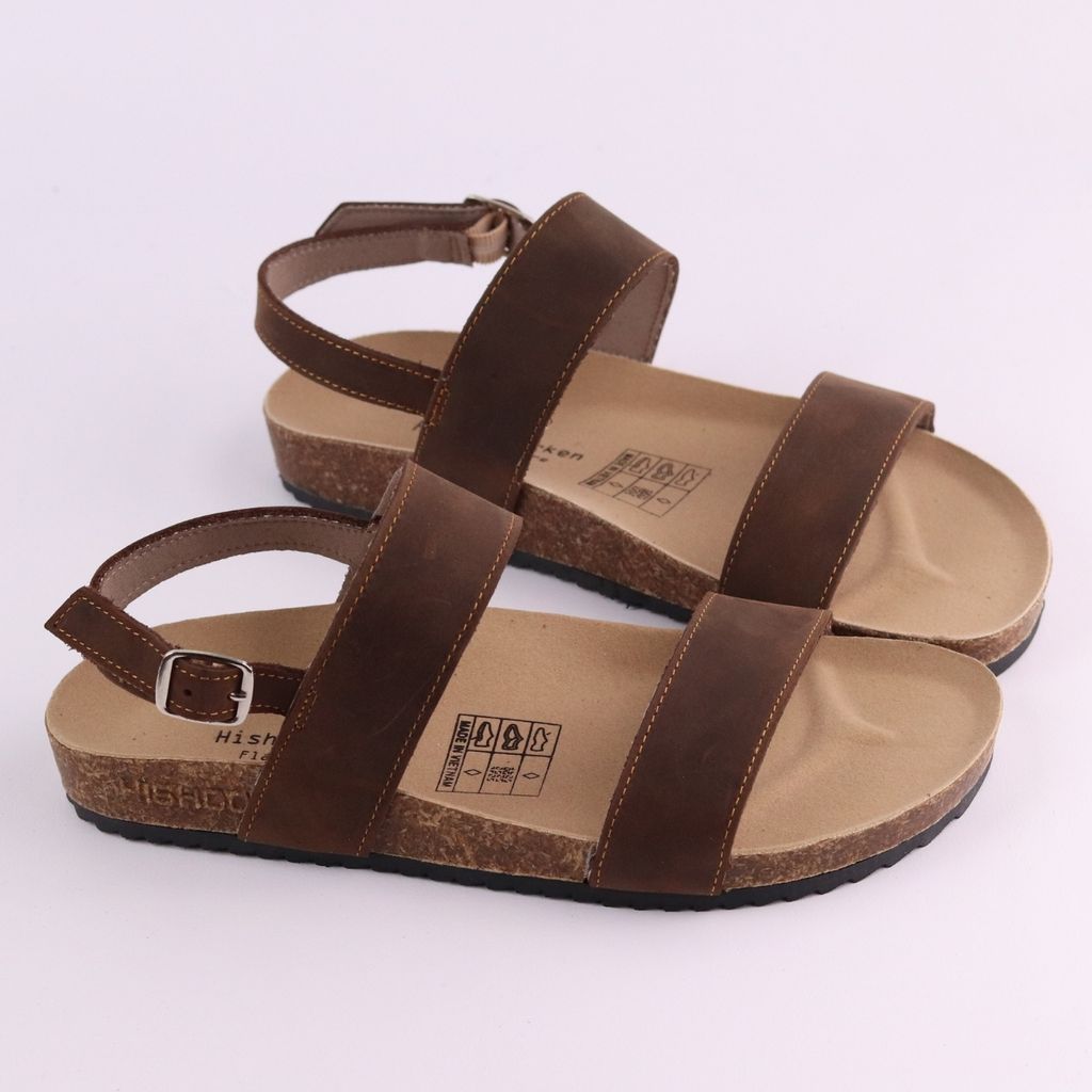 Dép đế trấu Sandal birken quai ngang da bò HISHOO M050