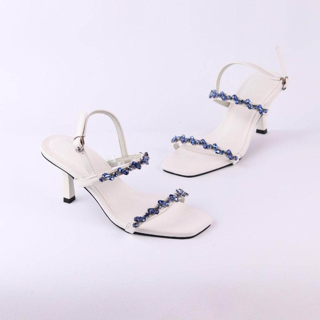 Giày Sandal Cao Gót 7cm Quai Mảnh Đính Đá Hishoo S148