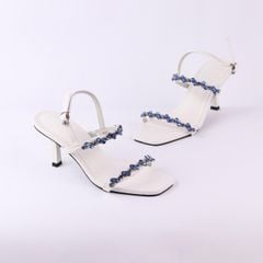 Giày Sandal Cao Gót 7cm Quai Mảnh Đính Đá Hishoo S148