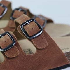 Dép đế trấu birken quai ngang 3 khoá da bò HISHOO M092