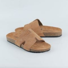 Dép đế trấu birken quai ngang chữ H da lộn HISHOO R095