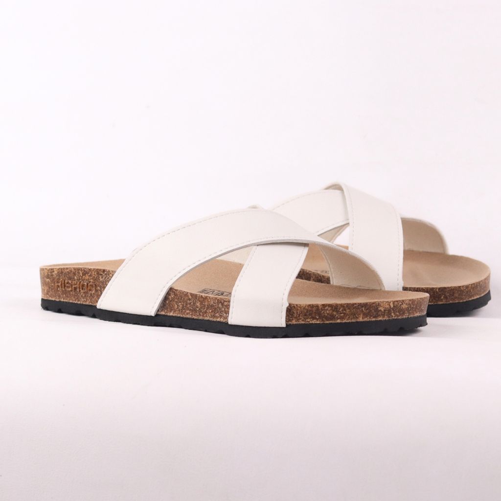 Dép đế trấu birken quai ngang chéo MẶT ĐEN da bò HISHOO M096