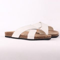 Dép đế trấu birken quai ngang chéo MẶT ĐEN da bò HISHOO M096