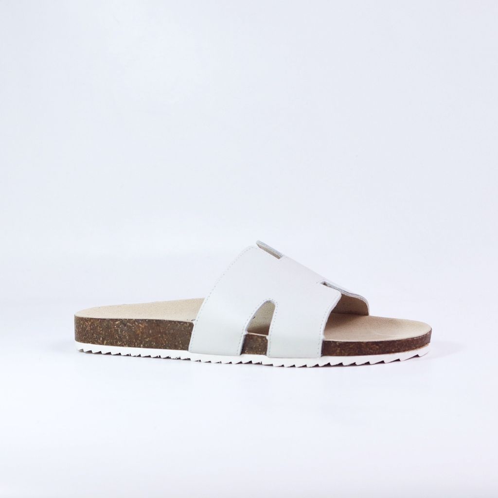 Dép đế trấu birken quai ngang chữ H MẶT ĐEN da bò HISHOO M095