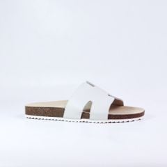 Dép đế trấu birken quai ngang chữ H MẶT ĐEN da bò HISHOO M095