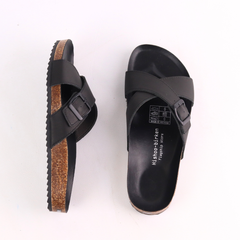 Dép đế trấu birken quai ngang chéo da bò [CÓ KHOÁ] HISHOO M096