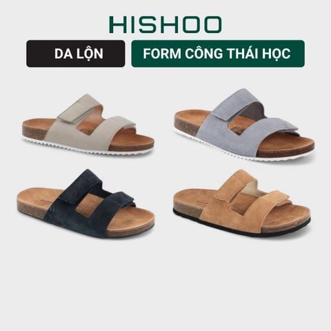 Dép đế trấu birken quai ngang xé dán da lộn HISHOO R105