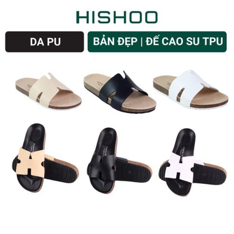 Dép đế trấu birken quai ngang chữ H MẶT ĐEN HISHOO S095