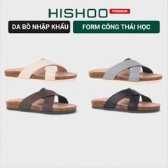Dép đế trấu birken quai ngang chéo premium HISHOO B096