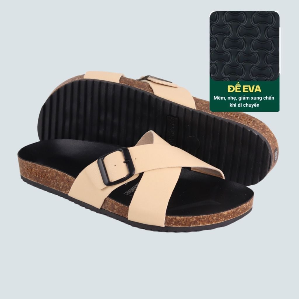Dép đế trấu birken quai ngang chéo [CÓ KHOÁ] HISHOO S096