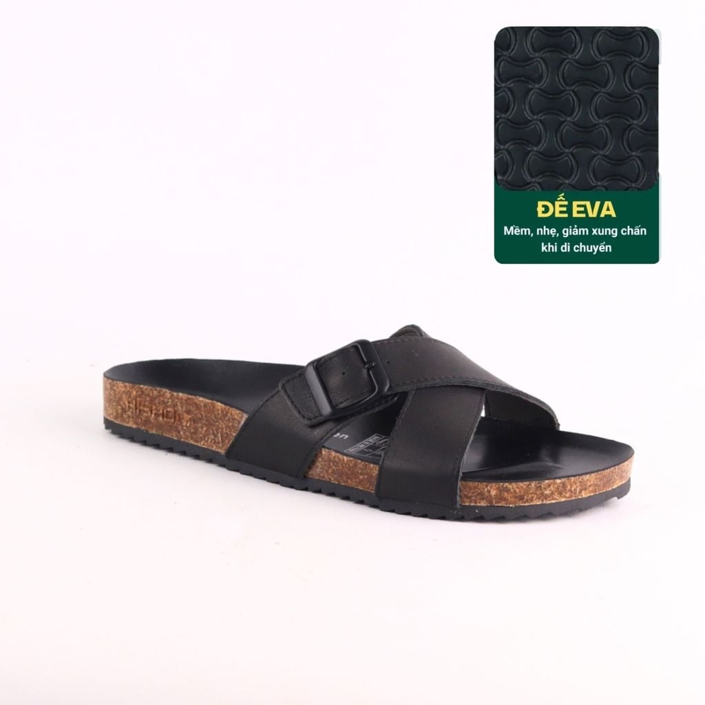 Dép đế trấu birken quai ngang chéo da bò [CÓ KHOÁ] HISHOO M096