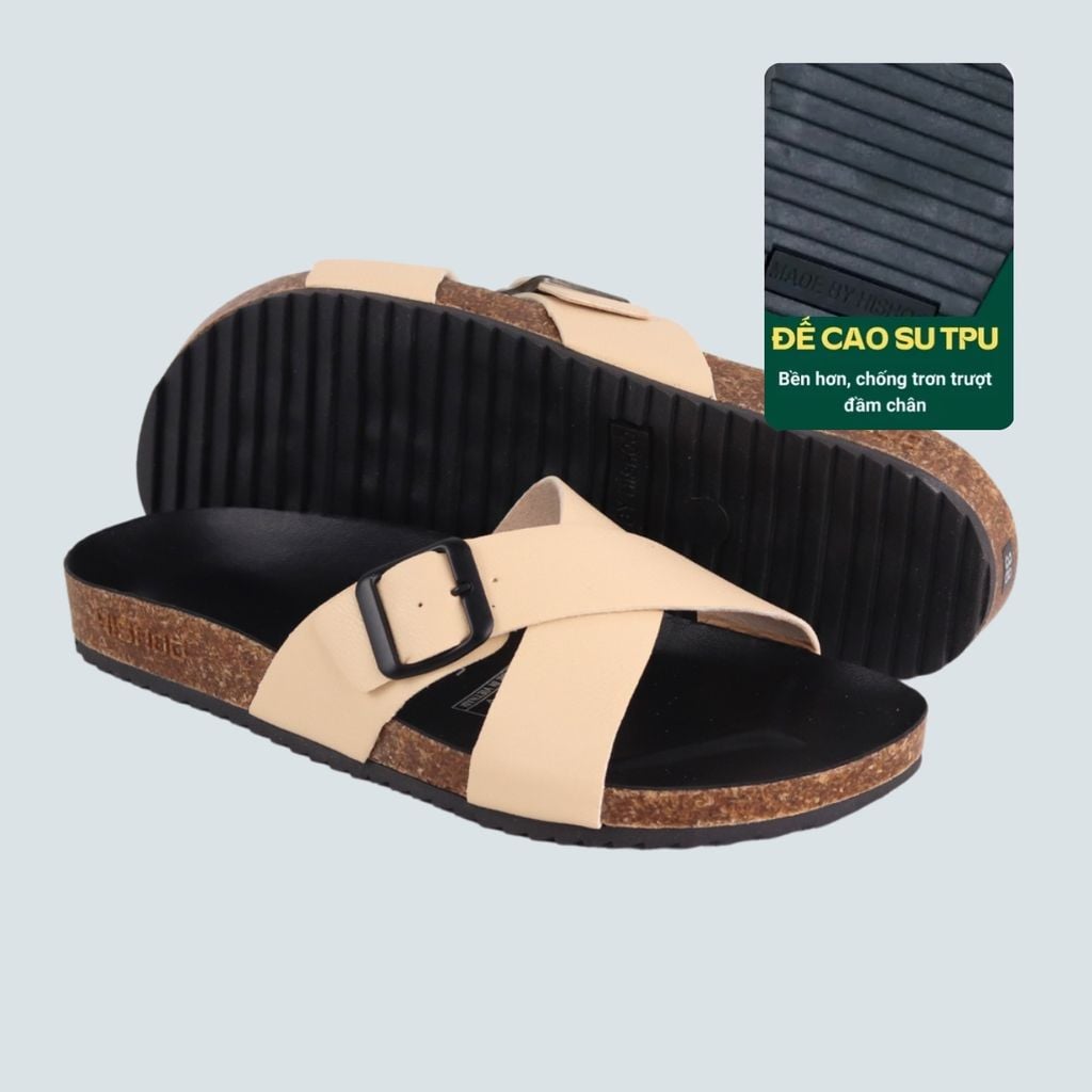 Dép đế trấu birken quai ngang chéo [CÓ KHOÁ] HISHOO S096