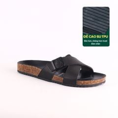 Dép đế trấu birken quai ngang chéo da bò [CÓ KHOÁ] HISHOO M096