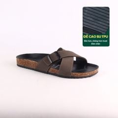 Dép đế trấu birken quai ngang chéo da bò [CÓ KHOÁ] HISHOO M096