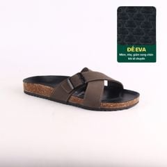 Dép đế trấu birken quai ngang chéo da bò [CÓ KHOÁ] HISHOO M096