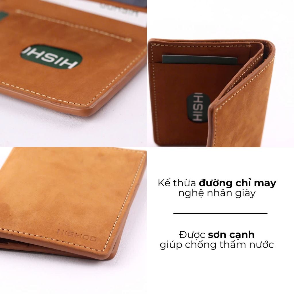 Ví Da Dáng Đứng Nam Nữ Đựng Thẻ [BÒ] Alpha Da Bò Phụ Kiện Hishoo V004