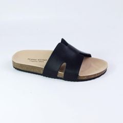 Dép đế trấu birken quai ngang chữ H MẶT ĐEN HISHOO S095