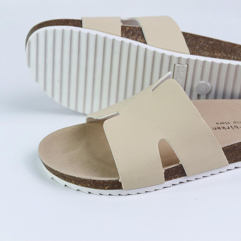 Dép đế trấu birken quai ngang chữ H MẶT ĐEN HISHOO S095