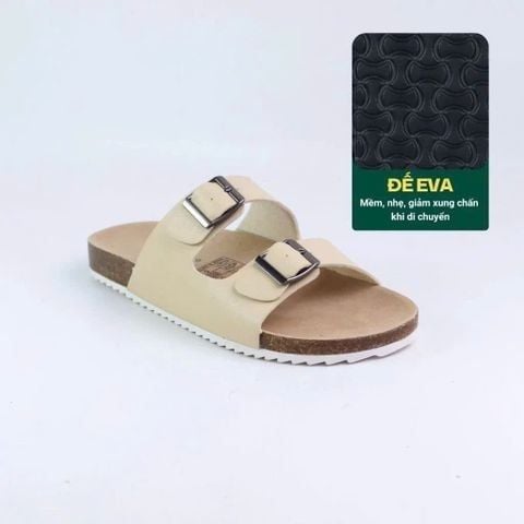 Dép đế trấu birken quai ngang 2 khoá MẶT ĐEN HISHOO S093
