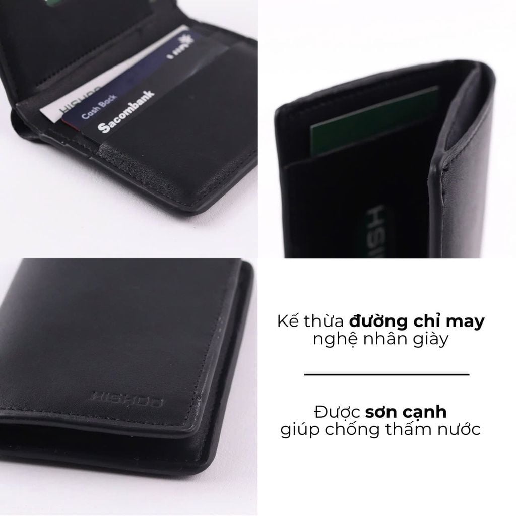 Ví Da Dáng Đứng Nam Nữ Đựng Thẻ [ĐEN] Alpha Da Bò Phụ Kiện Hishoo V004
