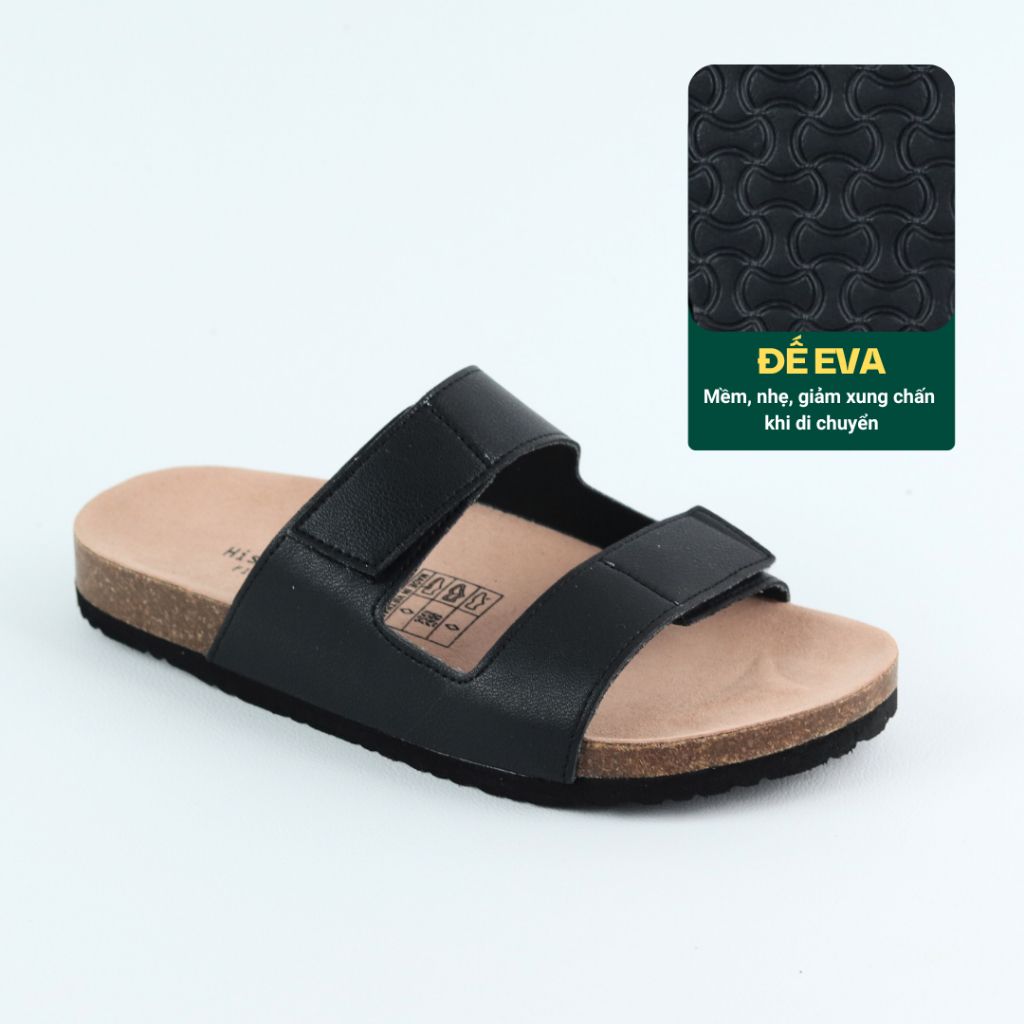Dép đế trấu birken quai ngang xé dán MẶT ĐEN HISHOO S105