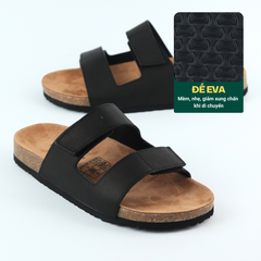 Dép đế trấu birken quai ngang xé dán da bò HISHOO M105