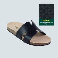 Dép đế trấu birken quai ngang chữ H MẶT ĐEN HISHOO S095