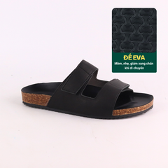 Dép đế trấu birken quai ngang xé dán da bò HISHOO M105