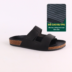 Dép đế trấu birken quai ngang xé dán da bò HISHOO M105