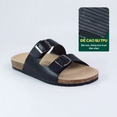 Dép đế trấu birken quai ngang 2 khoá MẶT ĐEN HISHOO S093