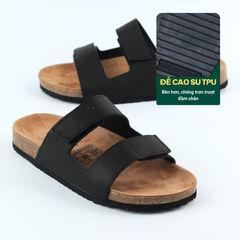 Dép đế trấu birken quai ngang xé dán da bò HISHOO M105