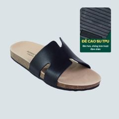 Dép đế trấu birken quai ngang chữ H MẶT ĐEN HISHOO S095