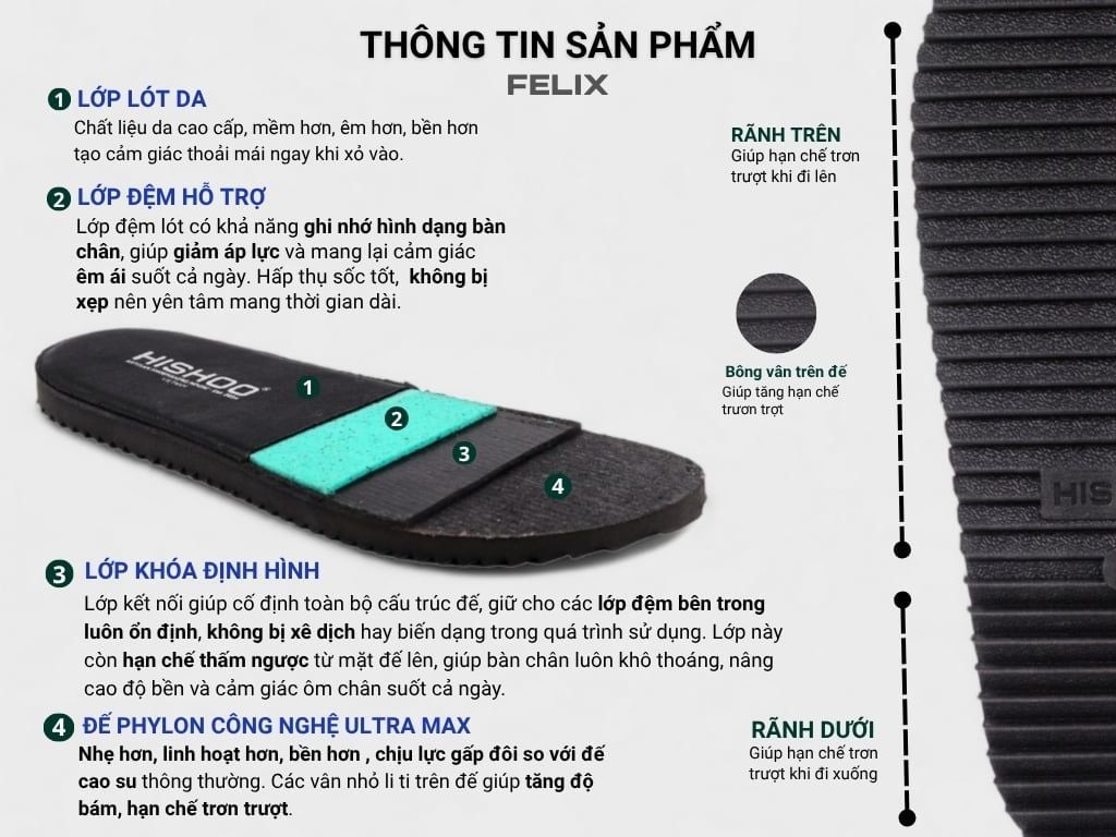 Dép Sandal Daily Trek Sandal (Sandal đi bộ đường dài) Nam quai chéo lót da premium Felix HISHOO P002